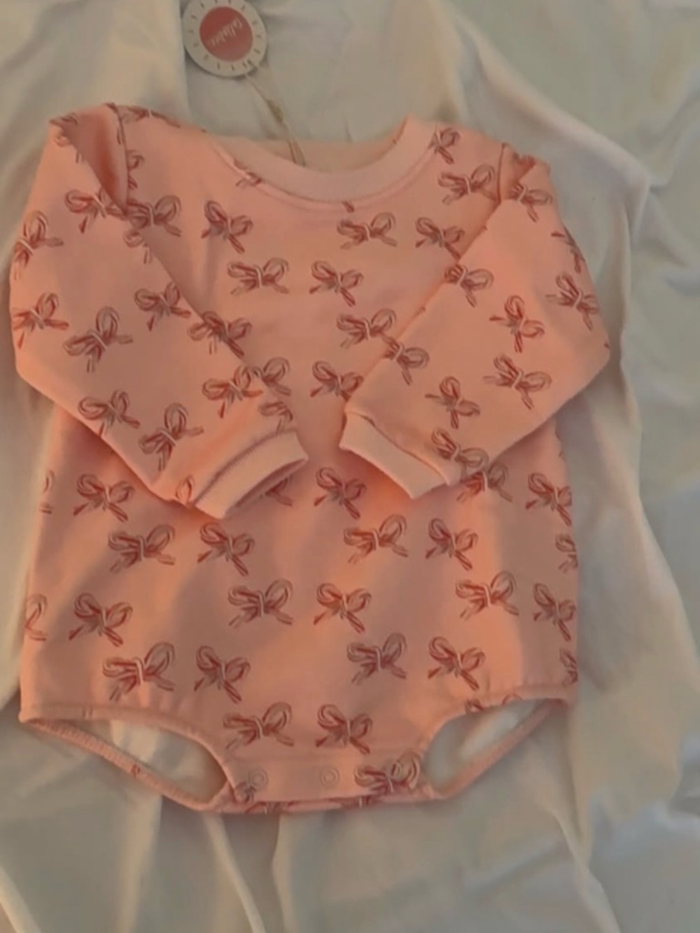 NWT Baby Pink Candy Cane Bow-Print Long Sleeve One-Piece Bodysuit Fleece Lined